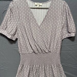 purple dotted peplum meraki size large short sleeve top